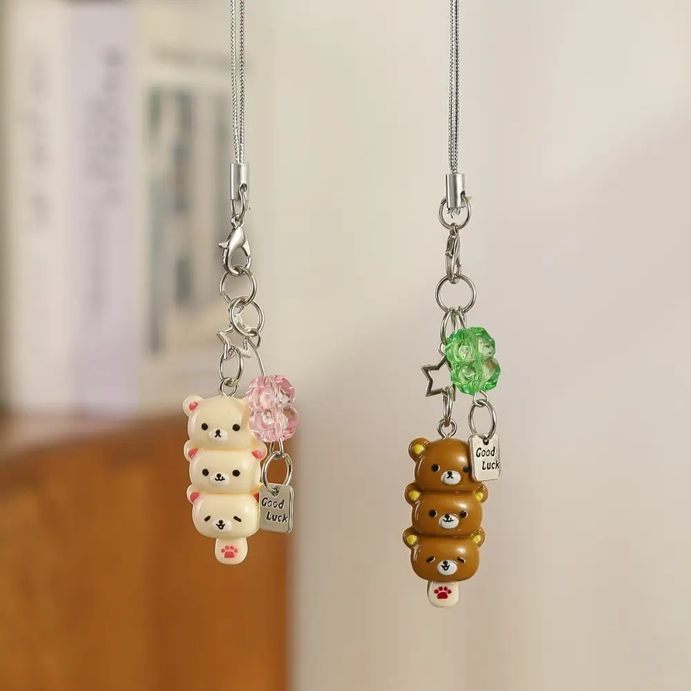2-Piece Kawaii Bear Keychain Set, Smooth Resin Tanghulu Bag Charm, Matching Pendant for Couples & Best Friends, Slim Unisex Accessory with Anti-Fall Chain