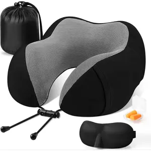 Travel Pillow Premium Memory Foam, Comfortable & Supportive Neck Pillow, Sleeping Neck Pillows for Travel, Airplane Pillow for Sleeping, Car, Office and Home（Black）
