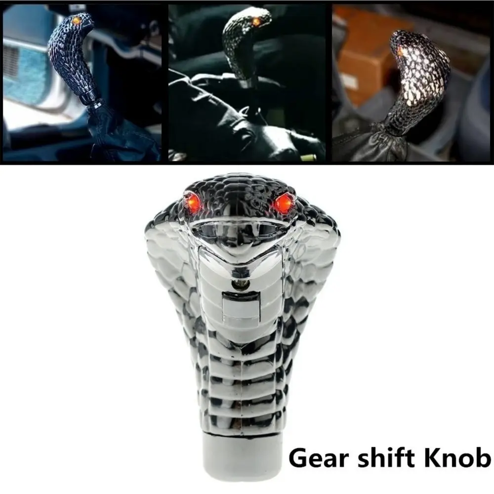 Universal Chrome Cobra Manual Gear Shift Knob with Red, Blue LED Lights, Snake Theme, Cobra Shape, Auto Interior Accessories, Includes Screws, 1 x Screwdriver