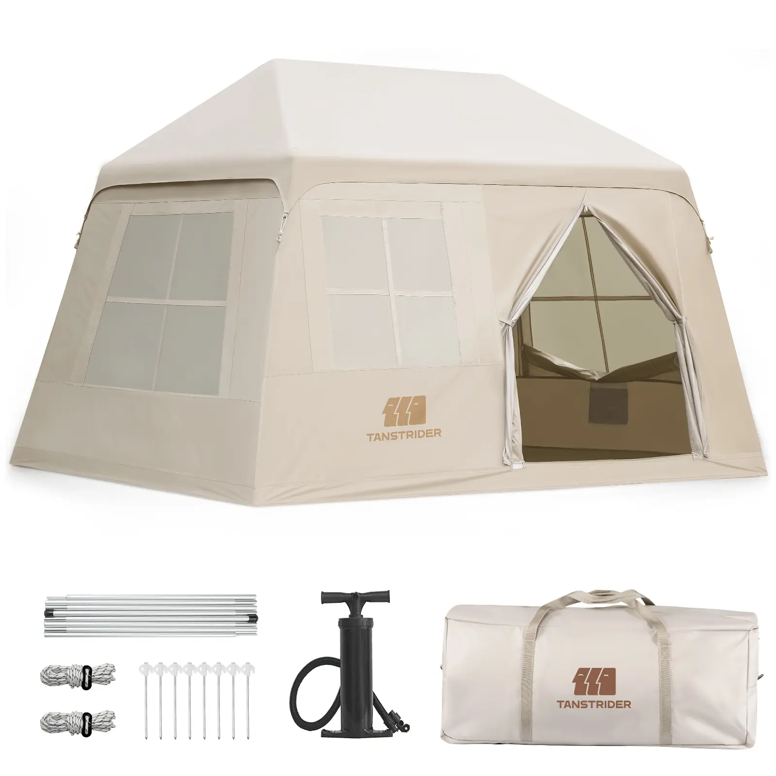 Outdoor Camping Inflatable Tent Easy Setup Self-Standing Large Space Comfortable 4 Seasons Family Hiking Travel