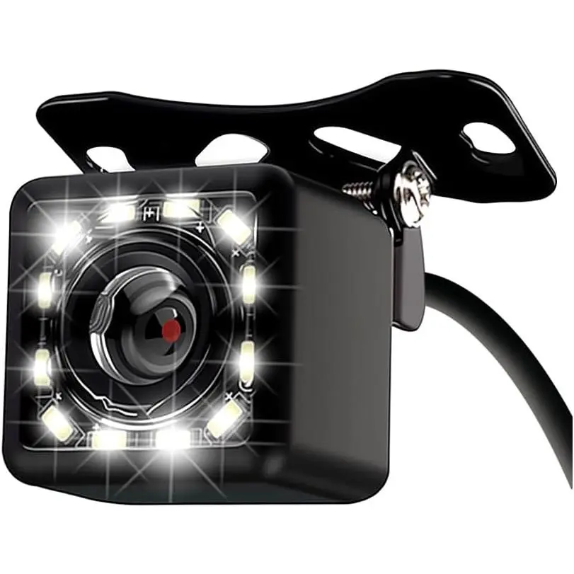 Car Backup Camera with 12 LED Night Vision, 140° Wide Field View, Synthetic Lens, Compatible with SUV, RV for Reverse Driving