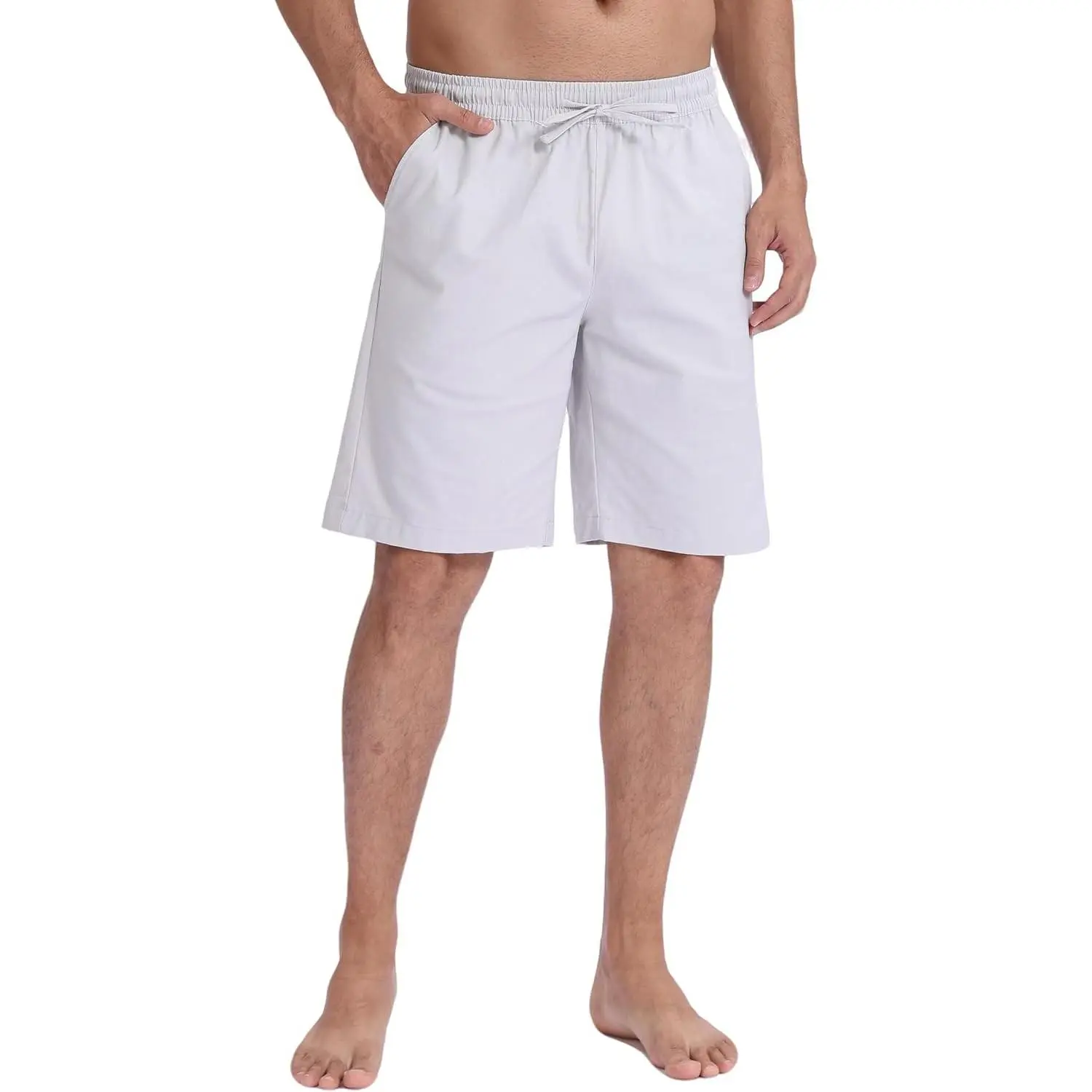 Men's Stretch Cotton Linen Shorts Casual Drawstring Relax Fit Elastic Waist Summer Beach Shorts(Gift)