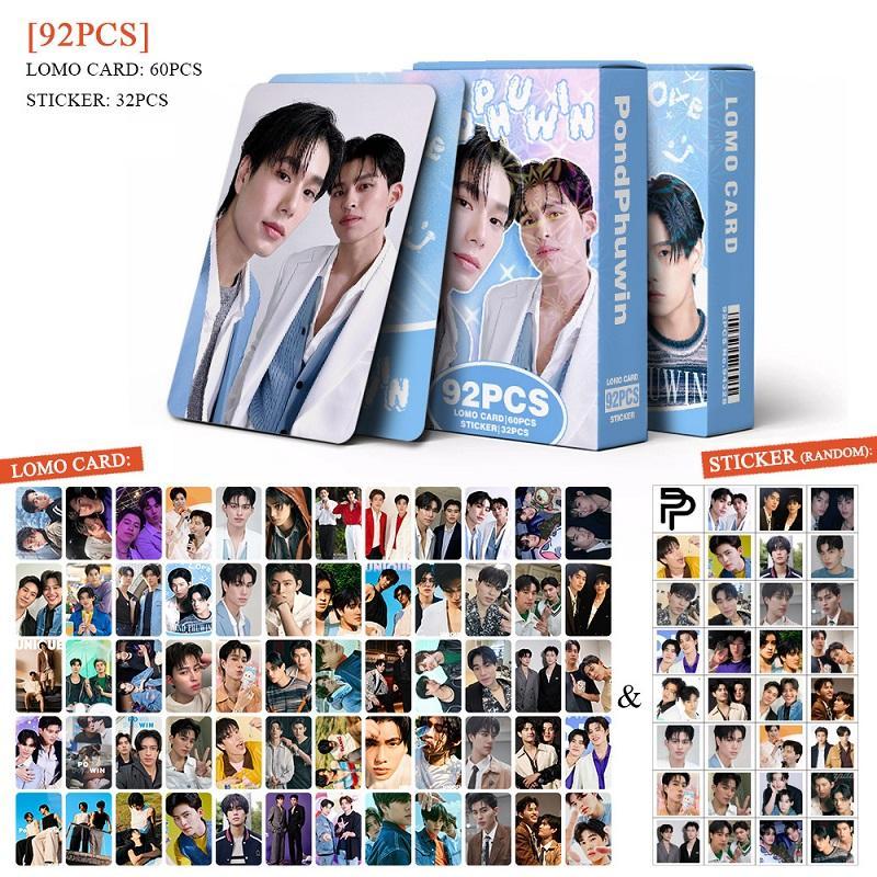 92Pcs/Set PONDPHUWIN Thai Star Laser Lomo Card Drama CP Pond & Phuwin Holographic Photo Cards with Stickers