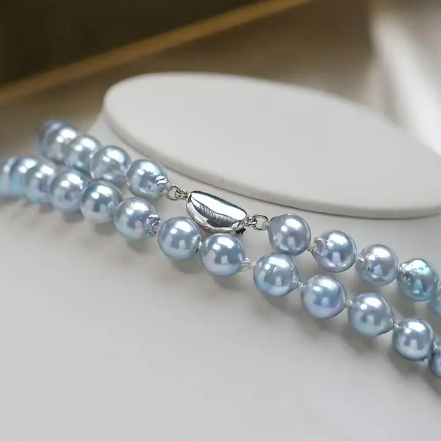 Blue Simulated Saltwater Pearl Necklace - Elegant Artificial Ocean-Themed Bohemian Vacation Jewelry, Versatile Colorful Beach Choker for Daily Casual Wear