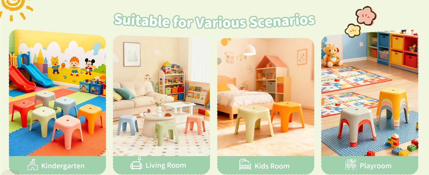 School Plastic Stackable Stools, 11.8 Inch Height Colorful Nesting Stools, Portable Backless Stool for Classroom Students, Flexible Seating Chairs for School Home Office, 12 Pack