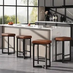 Modern Space-Saving Counter Height Bar Stools Set – Backless PU Leather Seat, Metal X-Frame & Footrest, Comfortable Kitchen Bar Chairs for Home Bar or Dining Room