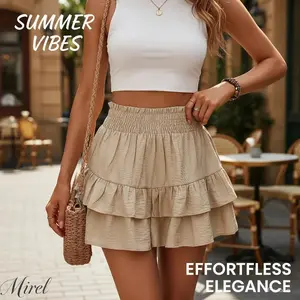 1/2/3pcs-Women's Frill Trim Ruffle Hem Shirred High Waist Shorts, Boho Casual Tiered Layer Shorts for Spring & Summer, Ladies Bottoms for Daily Wear, Womenswear, Rara Skirts, Fit