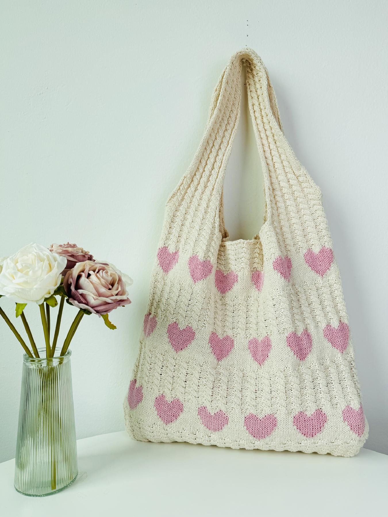 Heart Pattern Crochet Summer Tote Bag for Women, Summer 2024 Large Everything Tote Bag, Large Beach Bags, Trendy High Quality Everyday Shoulder Bag for Daily