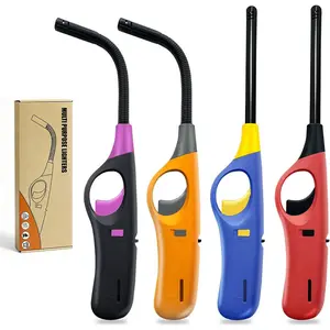 Long Neck Lighters Candle Lighters, 4 Pack Refillable Butane Lighter for Camping Fireplace BBQ Grill (Empty/Fuel)
