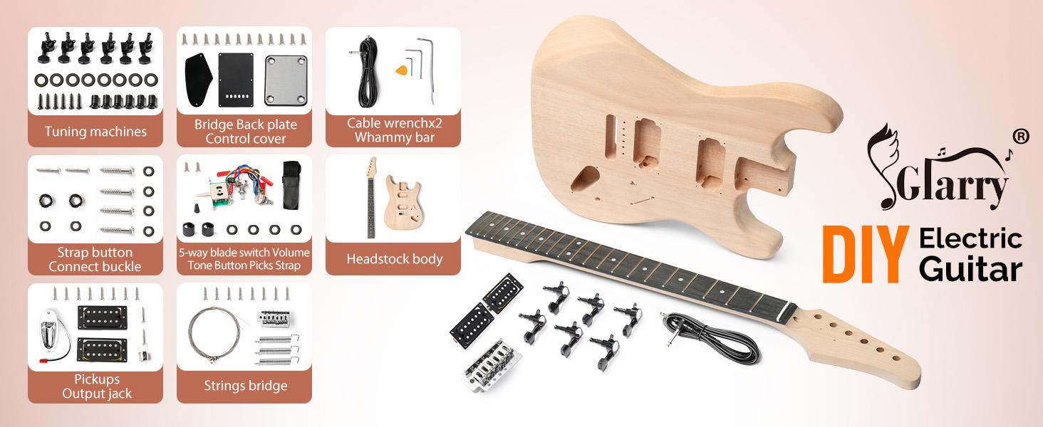 Glarry DIY Electric Guitar Kit, 6 Strings, Mahogany Wood Body, Maple Neck, Beginner, All Components Included, Build Your Own Guitar (GST)