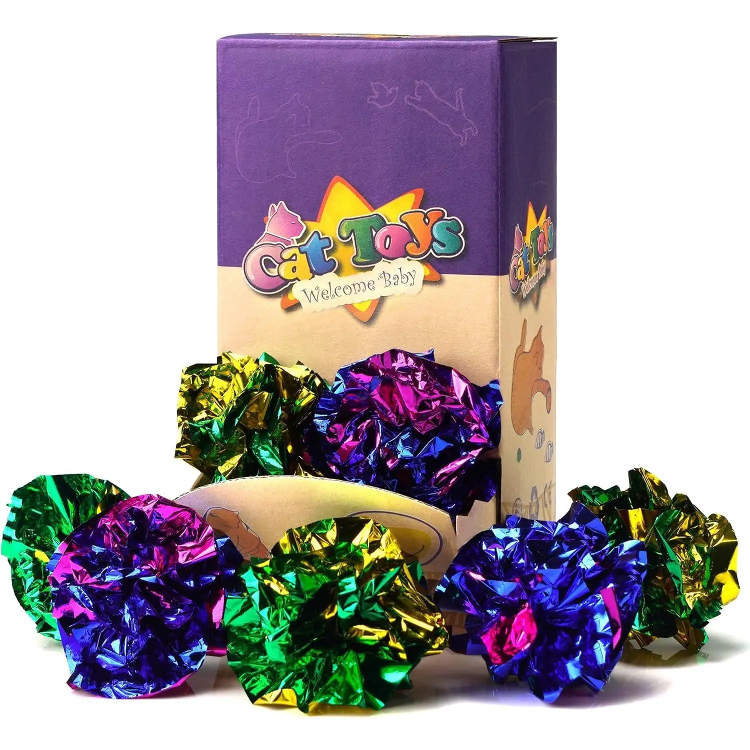 24 count 1.6'' Mylar   Ball Kitten Shiny Crinkle Crackle Balls | Interactive Indoor Lightweight Play Activity Chase Toys,  Color