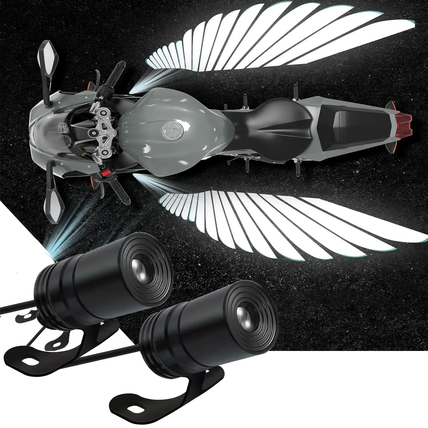 Motorcycle LED Angel Wing Lights, Universal 12V-24V Projection Welcome Lamps for Motorcycles & Scooters, Cool Ground Effect Lighting