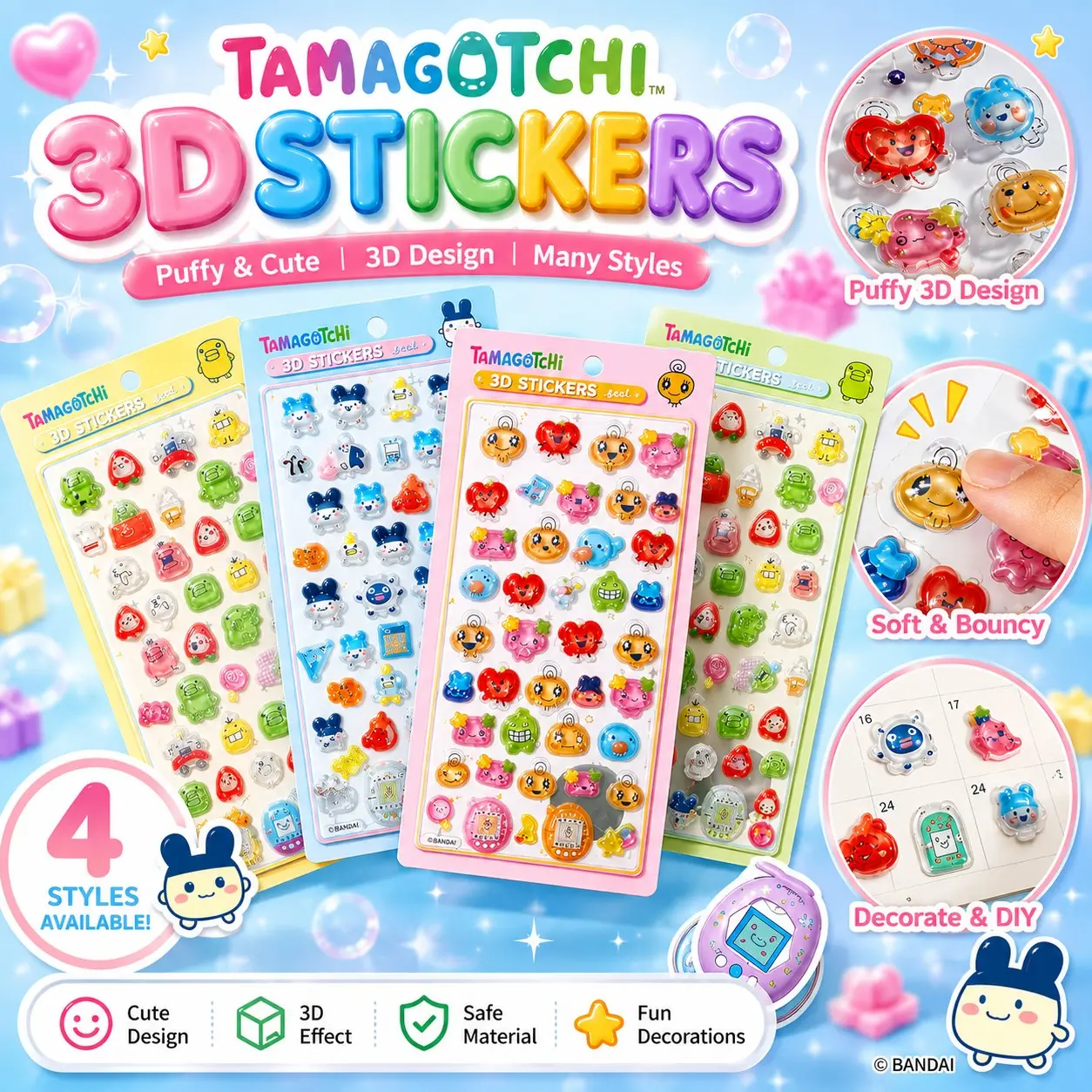 New Cute 3D Bubble Stickers, Cartoon Scrapbook Stickers, DIY Journal Stationery Stickers, Kawaii Planner Stickers, Suitable for Planners, Handmade Crafts, Cup Decorations