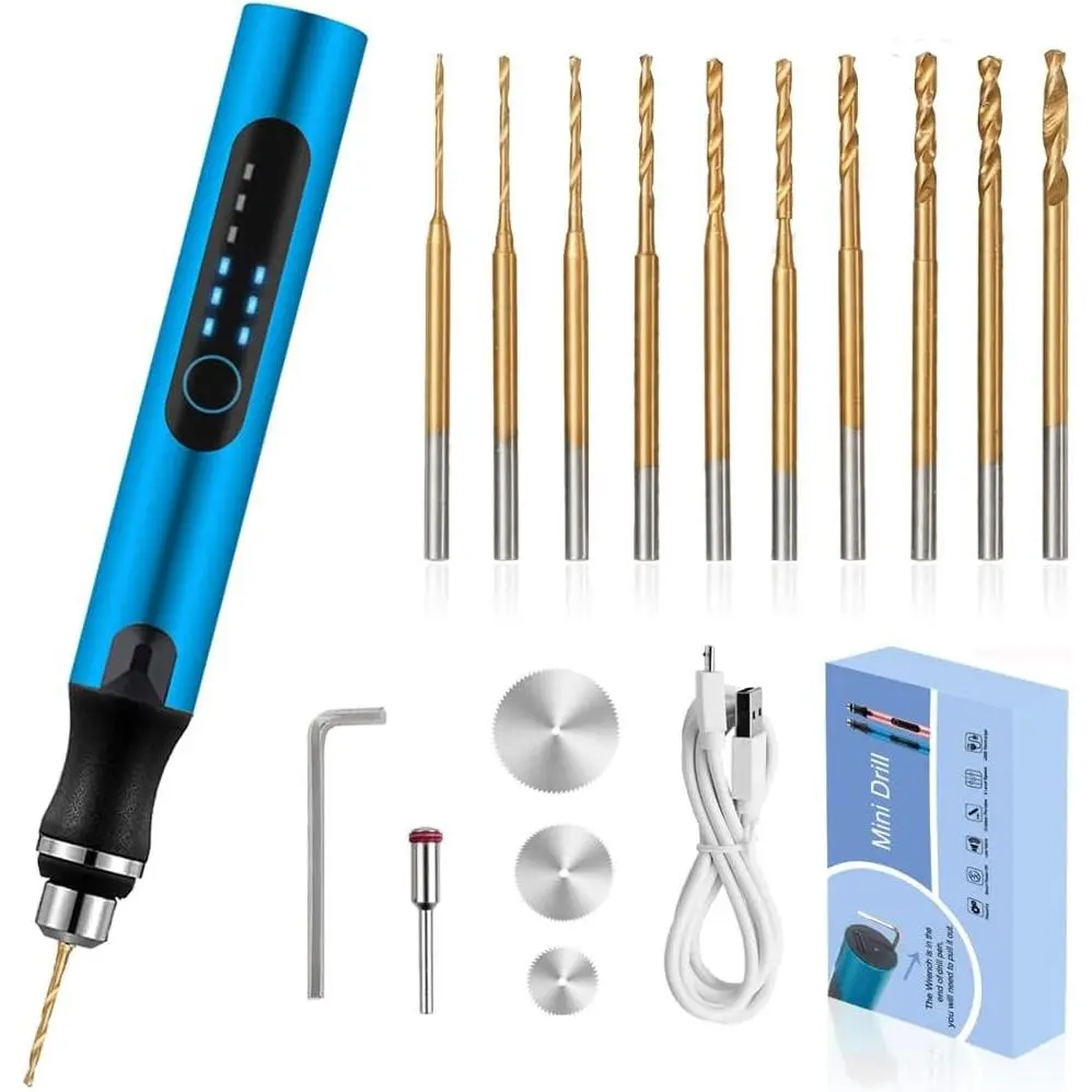 3-Speed Cordless Mini Drill Pen with 10 Small Drill Bits, Rechargeable Electric Hand Drill Pin Vise, Resin Drill Set for Jewelry Making, Plastic, Wood, Keychains DIY