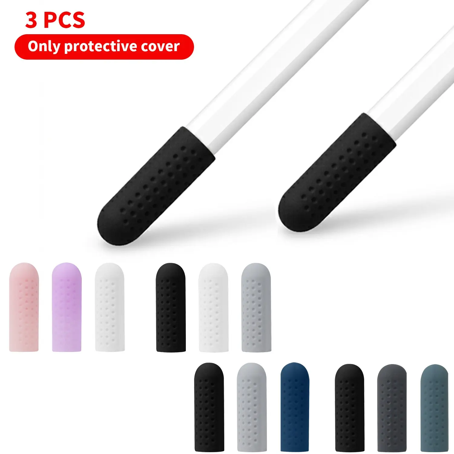 3pcs Universal Silicone Durable Stylus Pen Cap Cover, Replacement Protective Tip Cap for Apple Pencil 1/2, iPad, Huawei Tablet Touch Pen