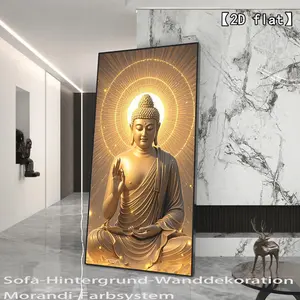2D flat Golden Buddha Statue, Sacred and Solemn Unframed Canvas Art - Wall Decor, Suitable for Living Room and Bedroom, Aesthetic Room Decoration, Large Canvas Mural