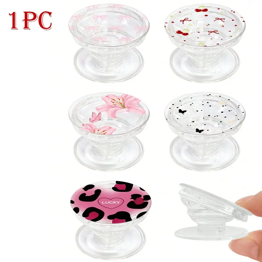Foldable Cute Print Phone Stand with Case, Butterfly Cherry Lily Patterns, iPhone Android Compatible, Birthday Gift, Push-Pull Design, Mobile Accessories