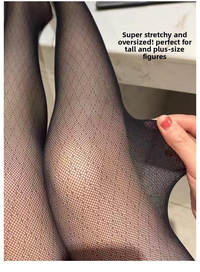 Women's black fishnet pantyhose, spring/summer high-transparency sexy mesh stockings, slimming diamond pattern gray stockings, anti-snag