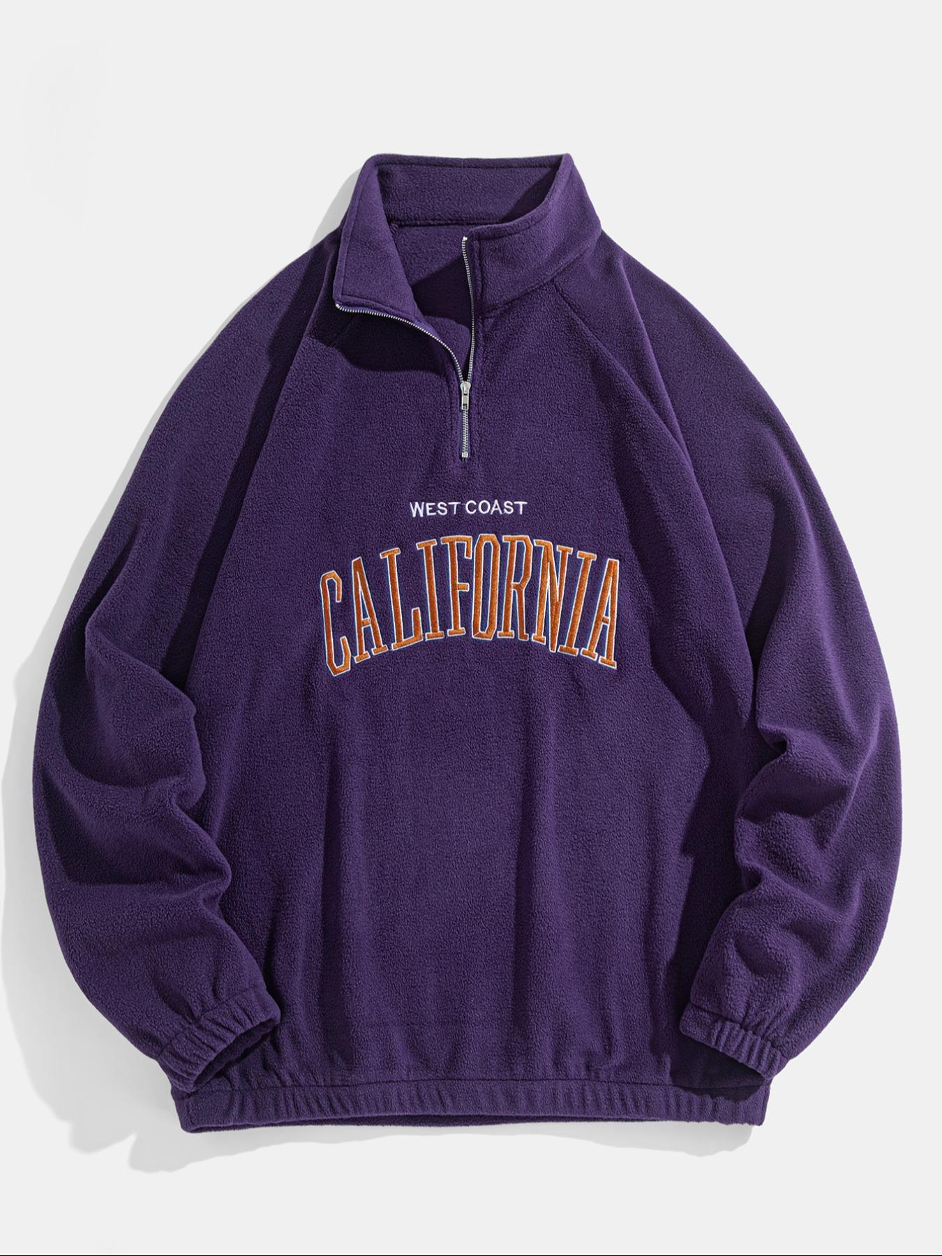 Men's Letter Embroidery Polar Fleece Quarter Zip Sweatshirt, Casual Regular Fit Raglan Sleeve Stand Collar Pullover for Fall & Winter, Fashion Men's Clothes for Daily Wear, Long Sleeve, Menswear