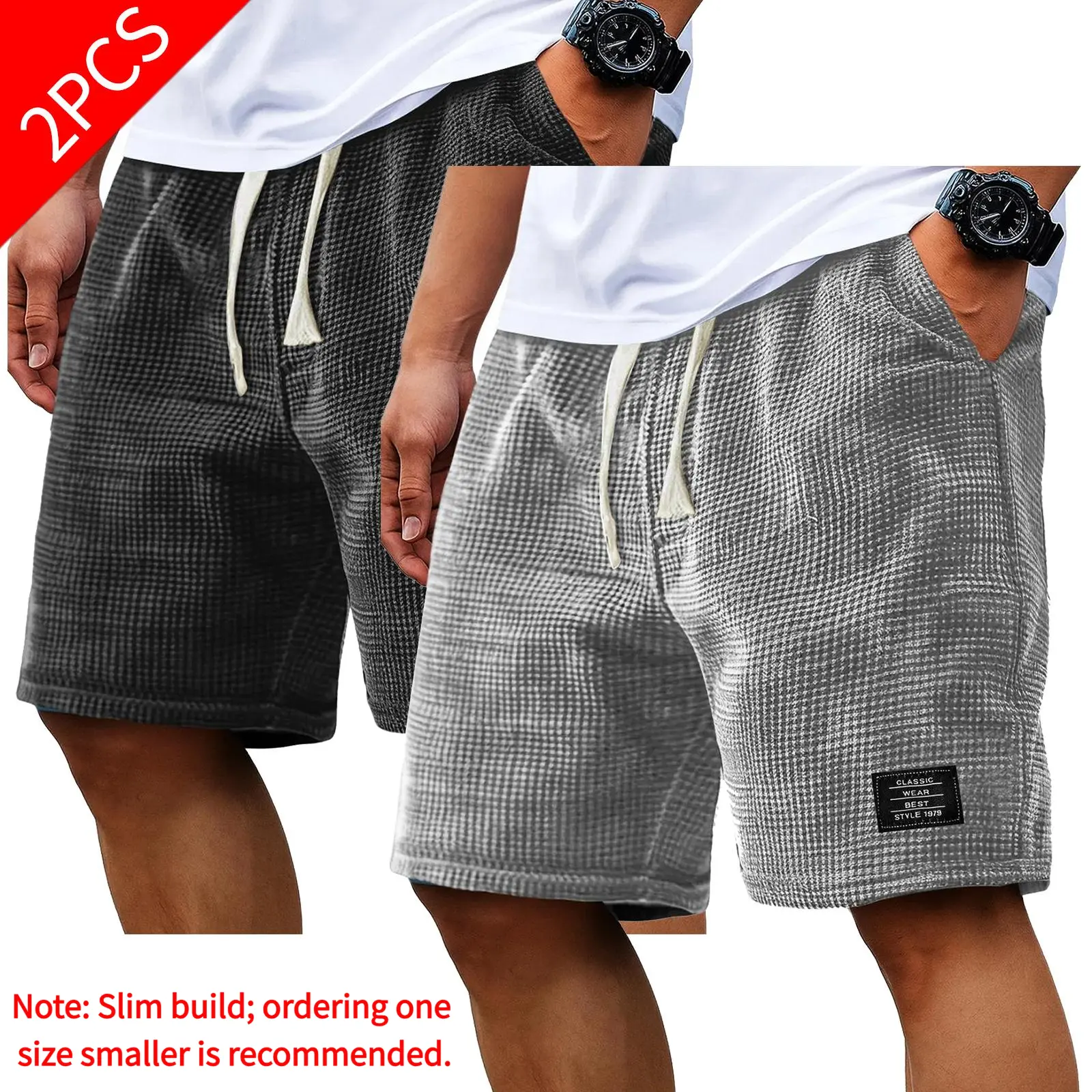 1-2 Pack: 2026 New Cross-Border Men's Waffle-Knit Casual Shorts – Summer Loose, Breathable Mid-Length Shorts; American-Style Trendy Beach & Sports Wear