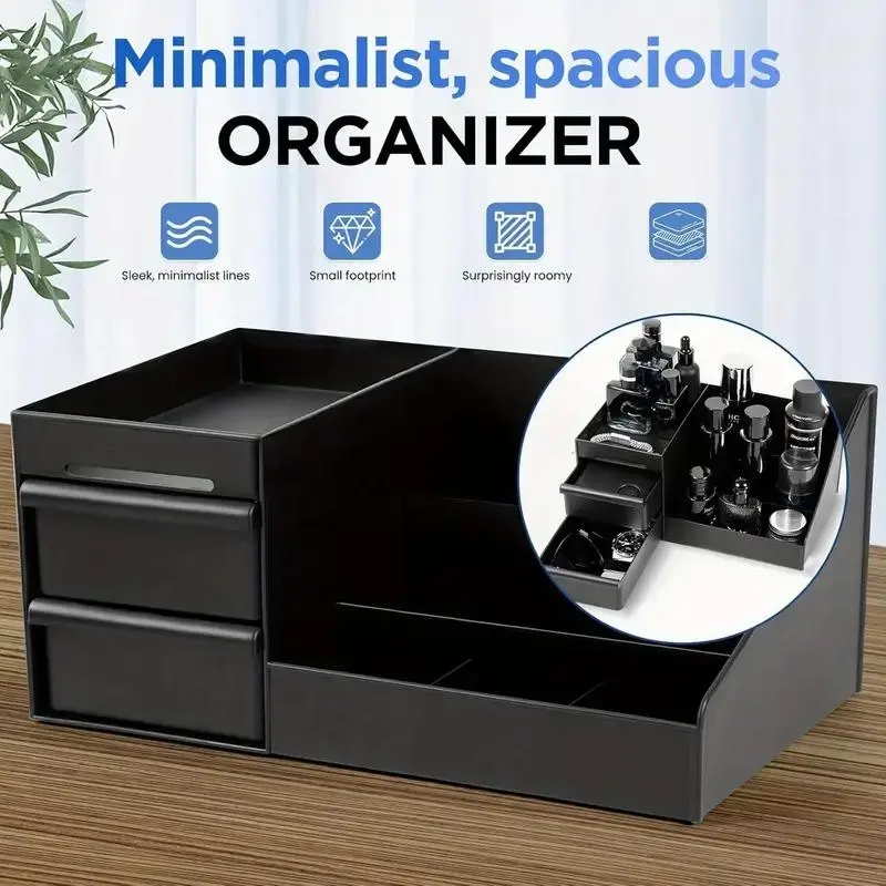 Men's Perfume Organizer Box, Multiple Compartments Cosmetic Storage, Bathroom Vanity Tray, Modern Aesthetic Plastic Holder, Durable Storage Organizer, Stylish Organizer