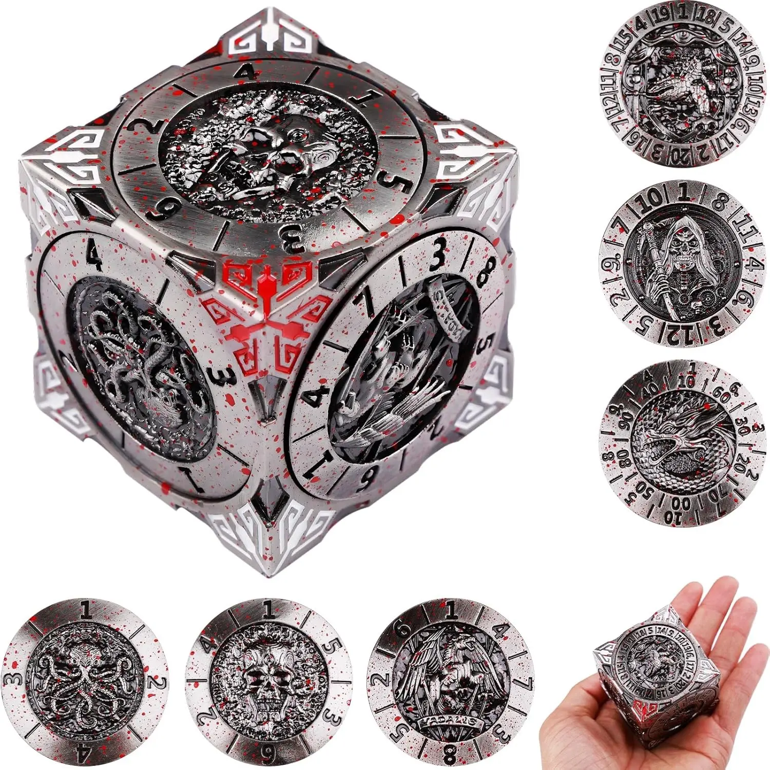 7 in 1 Six-sided Square Dice, 1 Count Creative Metal Durable Role-playing Game Dice, Tabletop Entertainment Games Supplies