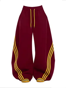 Vintage Three-Stripe Colorblock Wide-Leg Drawstring Pants, Summer Women's Casual Sportswear, Loose-Fit Long Trousers, Gift for Girlfriend