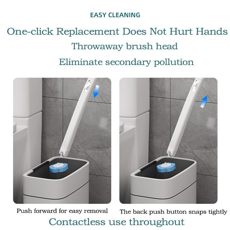 Wall Mounted Toilet Brush Set, 1 Box Including Toilet Brush & Bracket & Disposable Refill Head, Toilet Cleaning Brush, Bathroom Cleaning Tool, Toilet Cleaning System