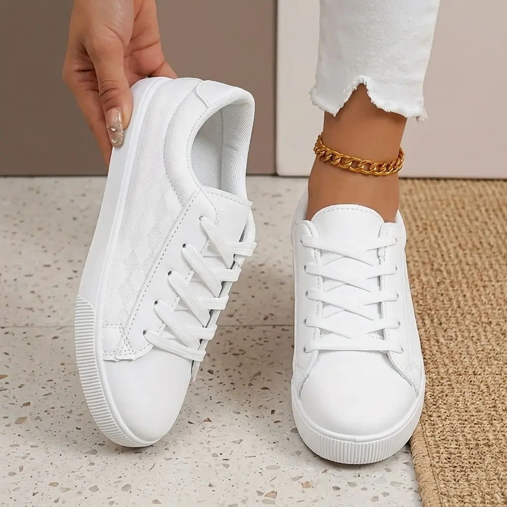 White Mesh Flat Single Shoes Are a Must-have Women with a Simple Round-toe Lace-up Style and Lightweight Material, Y Are Suitable Year-round Use, Women Shoes, Sneakers Footwear