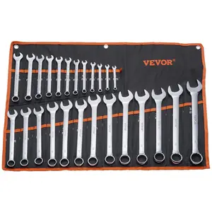 VEVOR Combination Wrench Set, 25-Piece Open End Wrench Set with Roll-up Pouch, Carbon Steel Wrench Set Metric 6 mm to 32 mm, Ideal for General Household, Garage, Workshop, Auto Repairs, Emergency