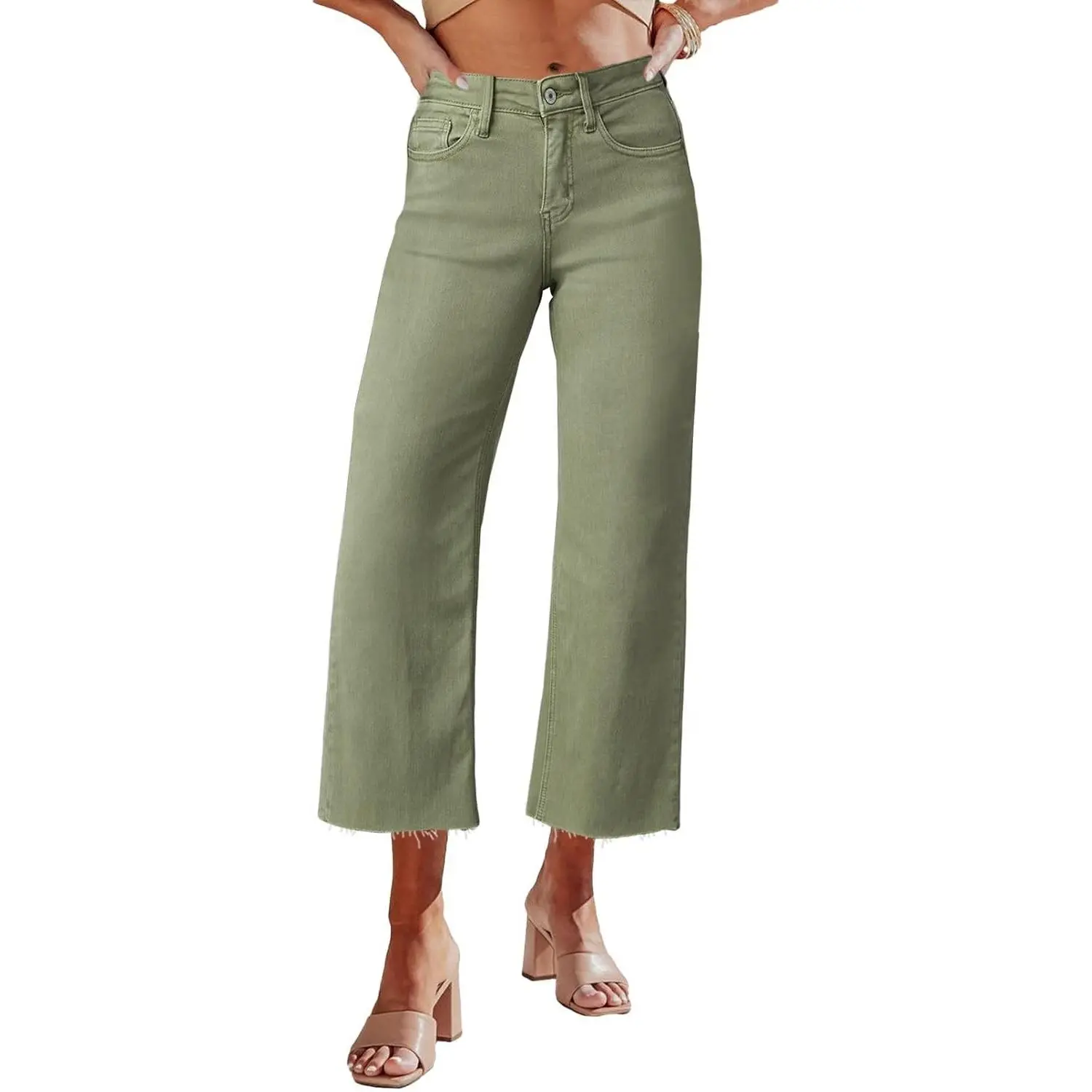 Women's High Waisted Wide Leg Ripped Capri Jeans(Gift)