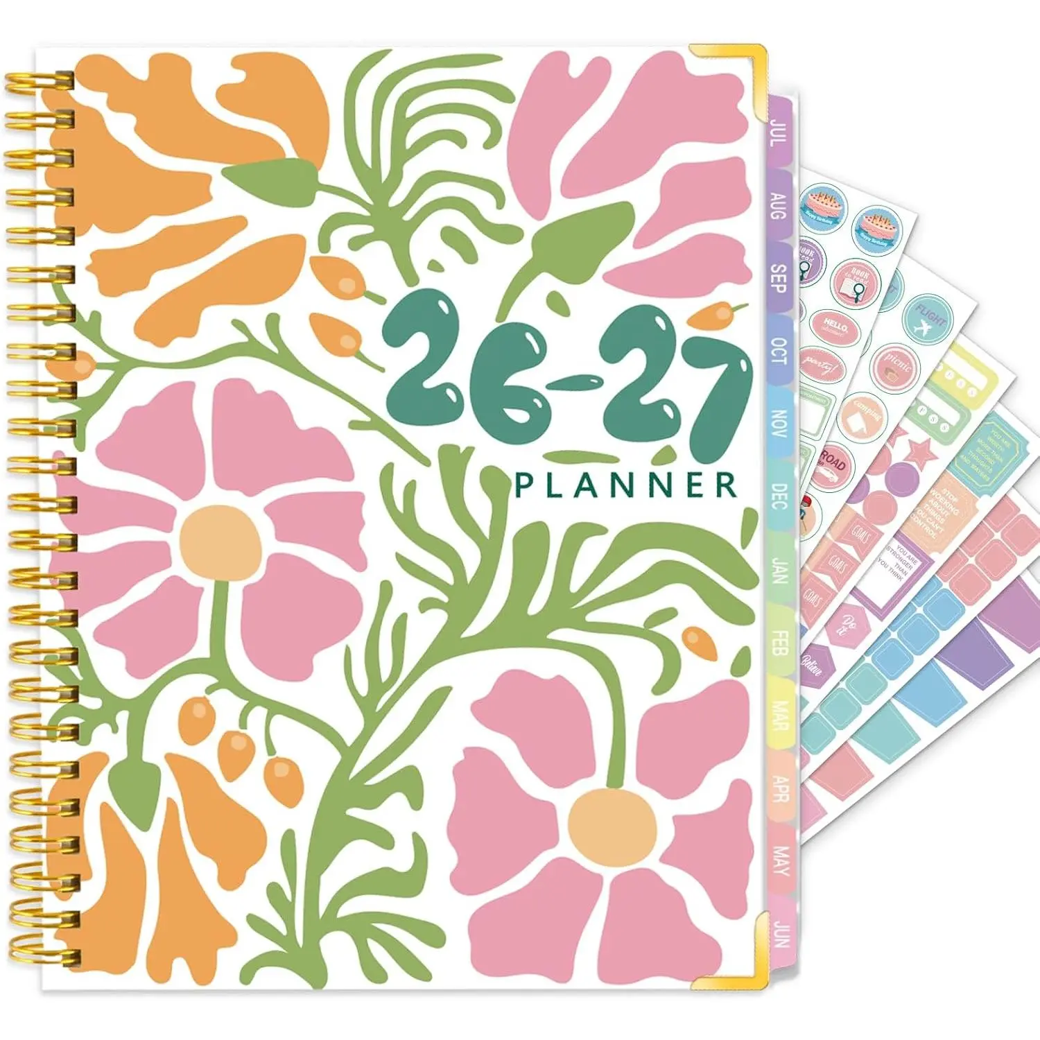 2026-2027 A5 Planner - Weekly & Monthly Planner Organizer Jul 2026 - Jun 2027, Abstract Floral Daily Agenda Planning Book with Hardcover, Pocket, Stickers & Tabs for Women Students Office
