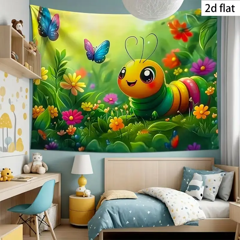 2D Flat Banner 1pc, Colorful Cute Cartoon Caterpillar, Home Decor, No Power Required, Garden Theme, Perfect for Indoor Decoration