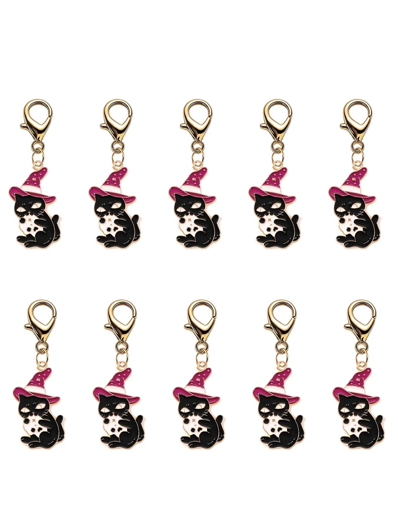 10pcs Halloween Dark Magic Cat Witch Keychain, Fashion Accessory for Bags, Party Gift, Holiday Decoration, Unisex Ghost Key Chain
