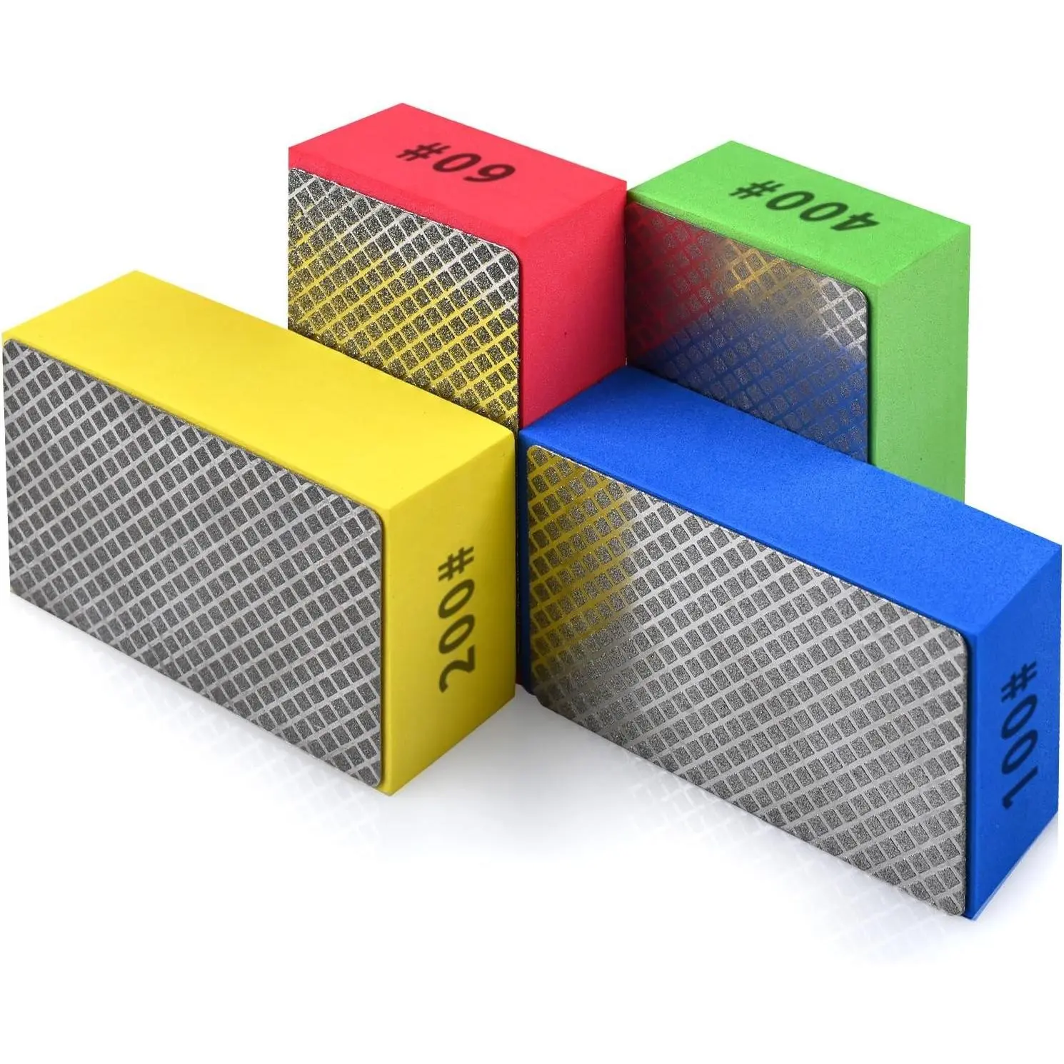 4pcs Diamond Hand Polishing Pads for Ceramic Tile Glass Grinding,Sanding Blocks Polishing 60#,100#,200#,400#