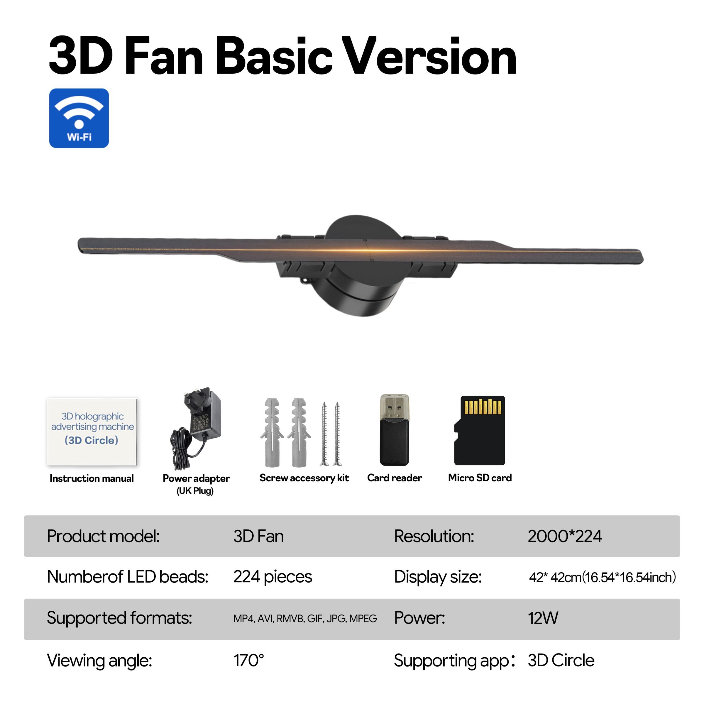 3D Holographic Projector Light, Stand sold separately, 42cm Fan Blade, Plug and Play, APP Controlled, 224 RGB Leds, Ideal for Festivals, Parties, Ads