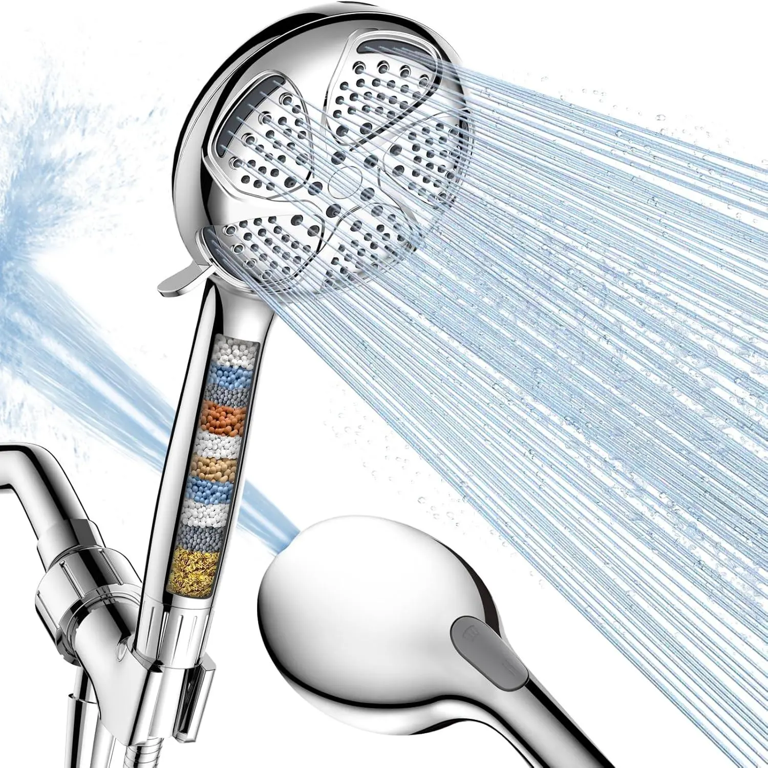 FEELSO High Pressure Filtered Shower Head with Handheld, 7 Spray Modes (Massage, Rain Shower, Mist, Mix Modes) for Hard Water - Chlorine Removal, Anti-Clog Nozzles, Reduces Dry Itchy Skin, Power Wash for Tub, Tile & Pet