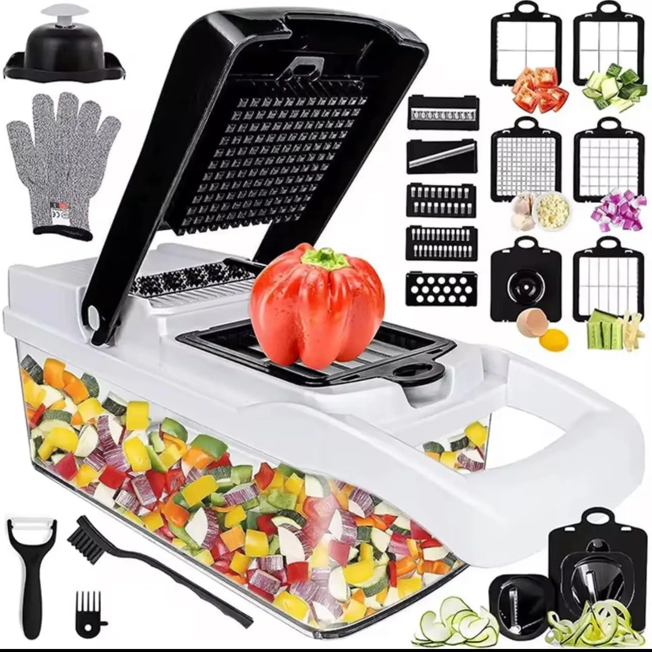26-in-1 Mandoline Slicer and Vegetable Chopper, Multifunctional Handheld Kitchen Tool, Food Dicer and Shredder for Home Use, Compact Meal Prep Utensils
