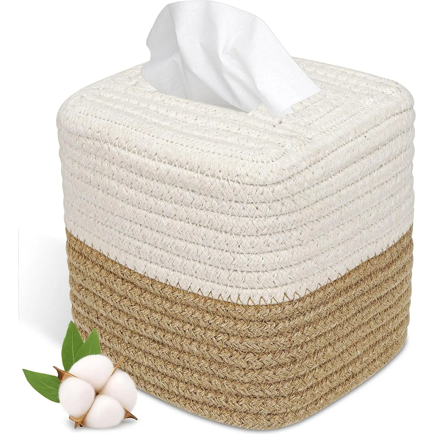Square Boho Tissue Box Cover: Hand-Woven Holder for Bathroom, Table & Kitchen – Open-Bottom Design Decorative Cover for , Office &  Decor