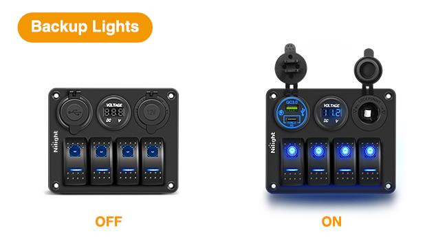 Nilight 4 Gang Rocker Switch Panel Waterproof Pre-Wired Aluminum with PD Type C and USB Cigarette Lighter Socket Voltmeter 12V 24V ON Off for Car Trucks Boats RVs