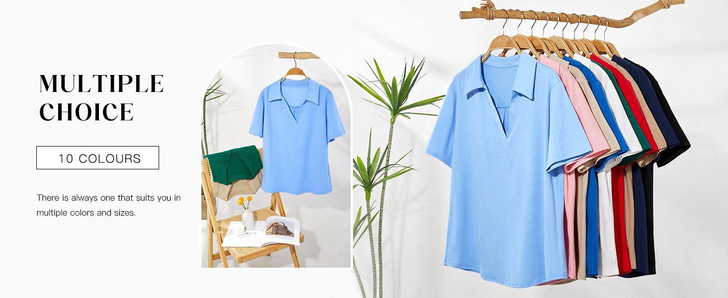 Aoysky Women's Short-Sleeve Fitted Minimalist Lightweight Polyester V-Neck Collared Polo Shirts - Business, Dressy Casual Summer Tops Aoysky Women's Short-Sleeve Fitted Minimalist Lightweight Polyester V-Neck Collared Polo Shirts - Business, Dressy Casual Summer Tops