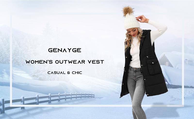 FMEYOA Women Quilted Sleeveless Jacket Vest Hooded Thick Long Coat Winter Warm Outwear