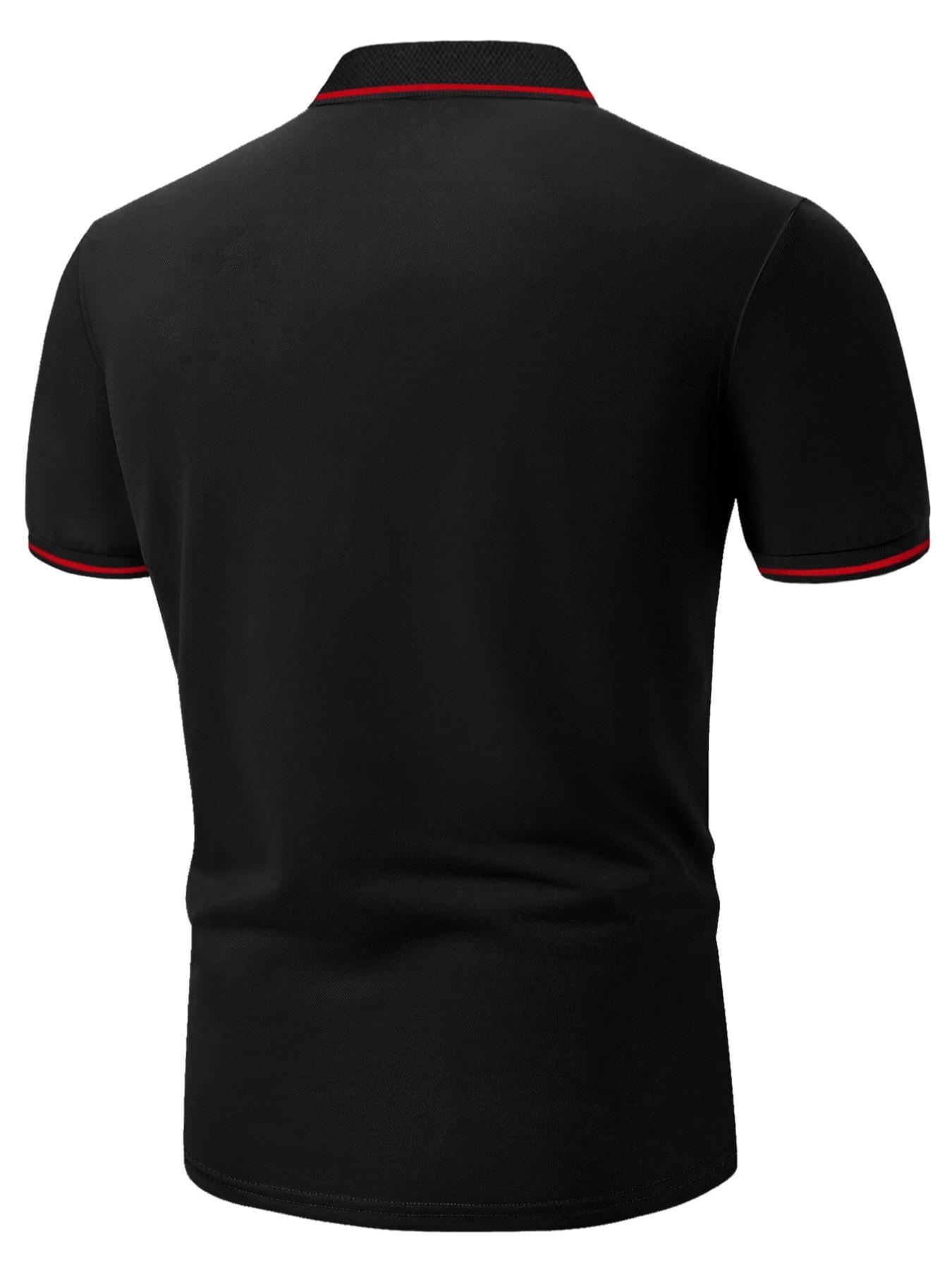 Men's Regular Fit Contrast Binding Short Sleeve Polo Shirt, Casual Solid Button Front Top for Summer, Fashion Men's Clothes for Daily Wear