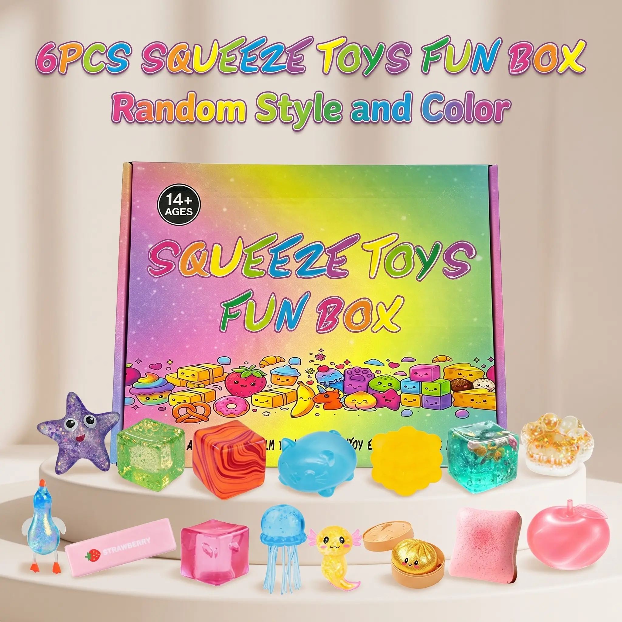 6-Piece Stress Relief Toy Set, Novelty Blind Box, Soft Texture, Durable Slow Rebound, Anxiety Relief, Perfect Party Gift