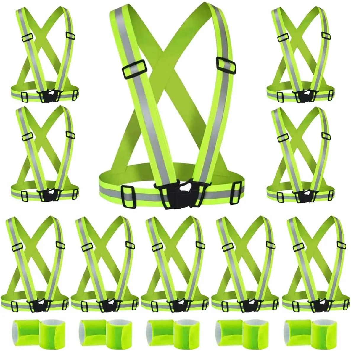 10 Pack Reflective Running Vests with  Bands, High Visibility Safety Reflective Reflector Vest Running Gear for Night Walking Cycling Hiking Jogging