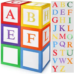 6 Pcs Custom Letter Party Boxes with 52 Pcs Letter Cutouts 11.8 x 11.8 Inch Colorful Balloon Box Personalized Big Party Favor Box for Birthday Party Decoration(Classic Color)