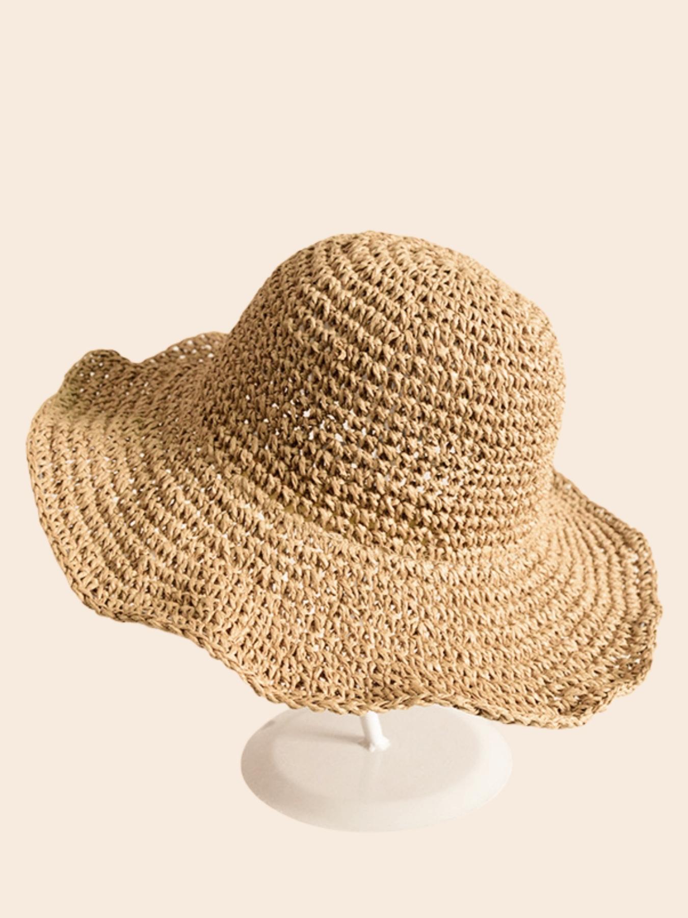 Women's Solid Color Straw Hat, Casual Outdoor Sun Protection Hat for Women & Girls, Fashion Accessories for Traveling & Beach Vacation