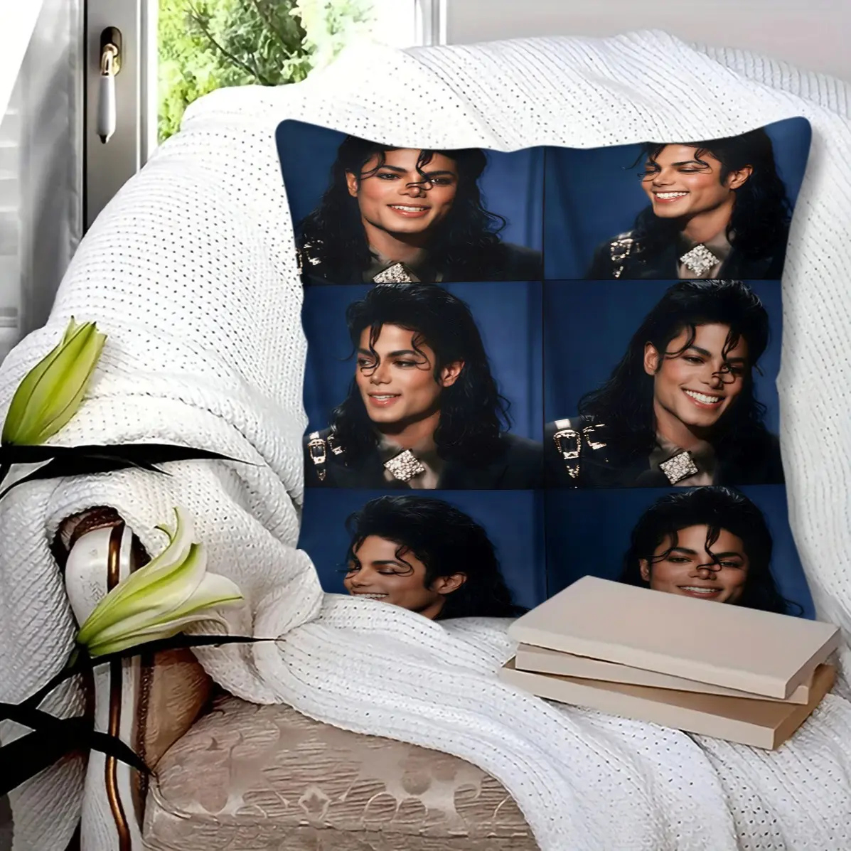 45x45cm Multi Style Michael Jackson Graphic Print Throw Pillow, Machine Washable, Retro Rock Vibe, Unique Bedroom Cushion (Insert Included)