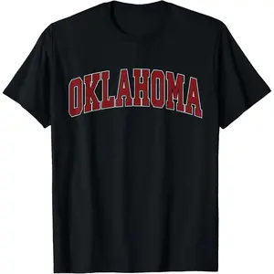 Women's Graphic T-Shirt, Unisex Oklahoma Vintage Washed Tee in Red, Casual Boxy Fit Short Sleeve Top in 100% Breathable Cotton