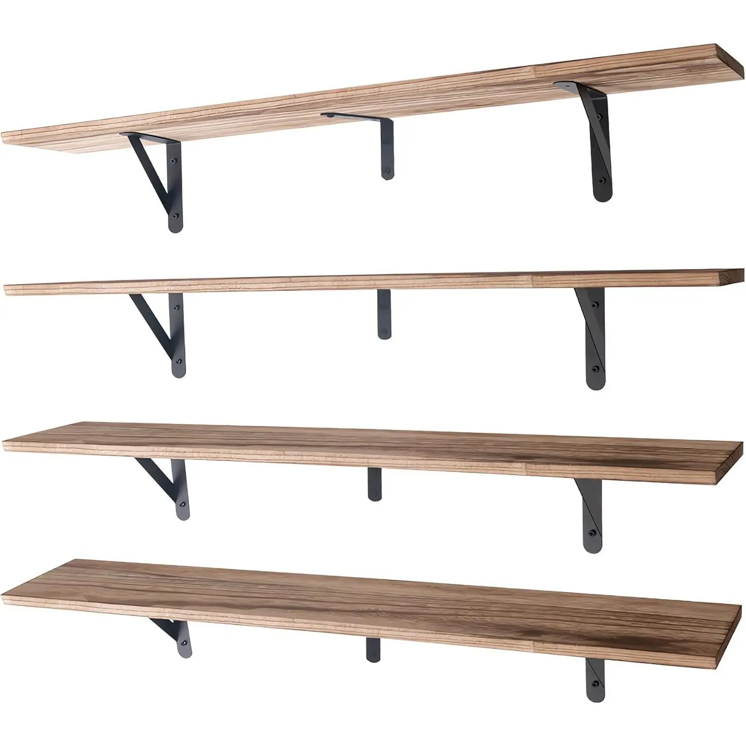 4-Pack 36-Inch Carbonized Black Wood Long Floating Wall Shelves, Home Decor Storage Display for Living Room, Bedroom, Office